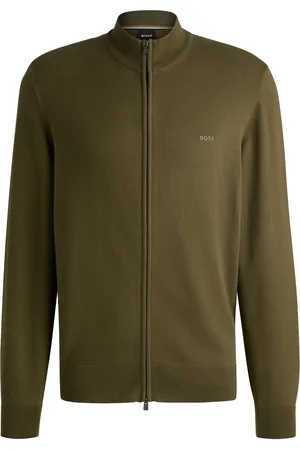 HUGO BOSS Cardigan in maglia di cotone con zip e logo ricamato
