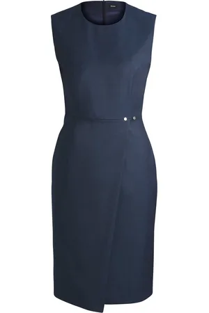 HUGO BOSS Vestito a tubino in lana vergine con gonna a portafoglio