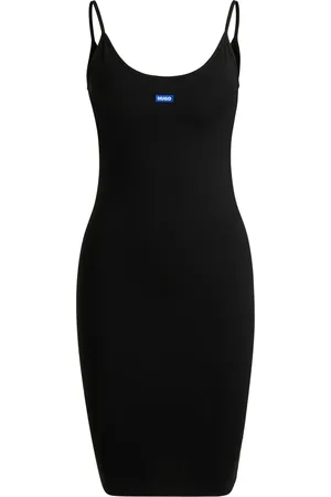 HUGO BOSS Vestito aderente in cotone elasticizzato con toppa con logo