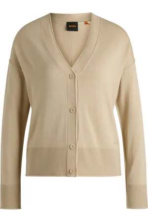 HUGO BOSS Cardigan regular fit in morbidi filati con logo in silicone