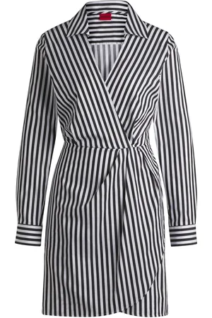 HUGO BOSS Minivestito con parte anteriore incrociata in cotone a righe