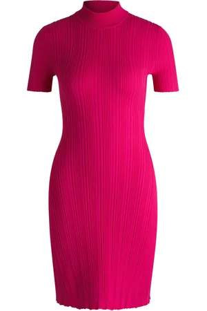 HUGO BOSS Vestito slim fit in crêpe a coste irregolari