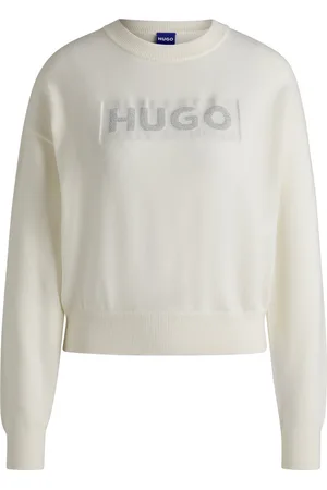 HUGO BOSS Maglione relaxed fit a girocollo con logo luccicante