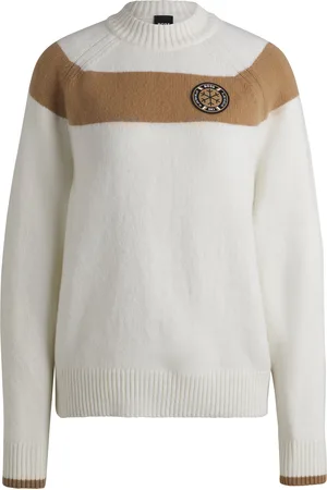 HUGO BOSS Maglione da sci in lana vergine con righe color cammello