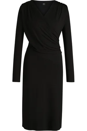 HUGO BOSS Vestito in crêpe elasticizzato con parte anteriore incrociata