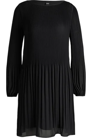 HUGO BOSS Vestito regular fit con pieghe plissé e scollatura a girocollo