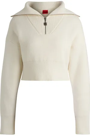 HUGO BOSS Maglione corto con tirante della zip con logo scomposto
