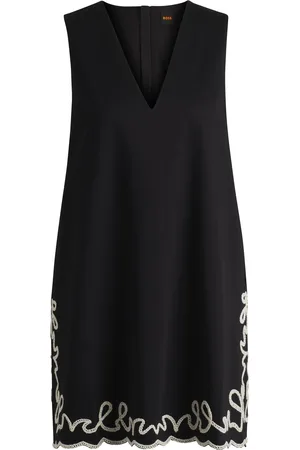 HUGO BOSS Vestito in cotone con ricamo a contrasto