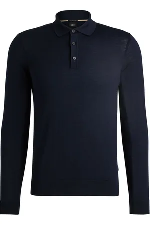 HUGO BOSS Maglia polo a maniche lunghe in lana vergine italiana
