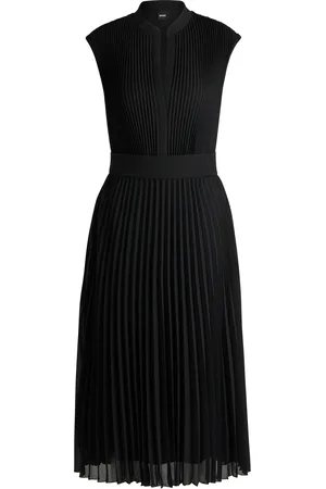 HUGO BOSS Vestito in crêpe plissé con scollatura a intaglio