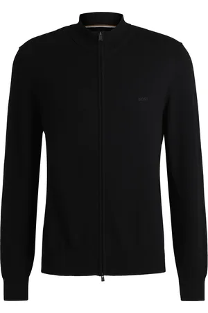 HUGO BOSS Cardigan in maglia di cotone con zip e logo ricamato