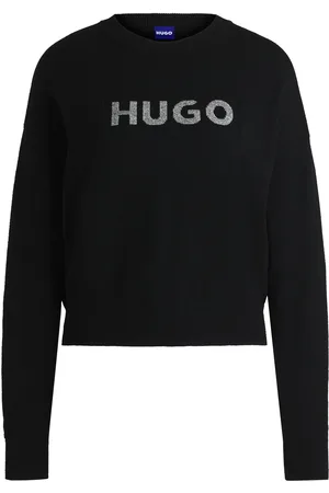 HUGO BOSS Maglione relaxed fit a girocollo con logo luccicante