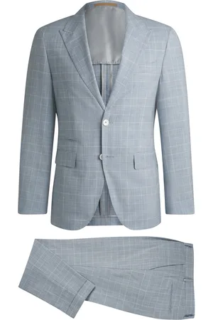 HUGO BOSS Abito slim fit in lana, seta e lino a quadri