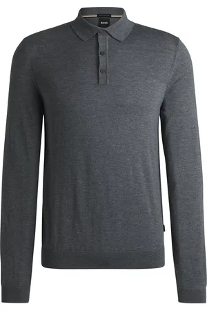 HUGO BOSS Maglia polo a maniche lunghe in lana vergine italiana