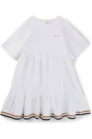HUGO BOSS Vestito con maniche a tre quarti da bambina con logo e righe tipiche del marchio