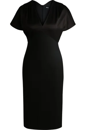 HUGO BOSS Vestito slim fit in materiali misti con scollo a V
