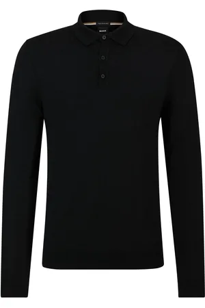 HUGO BOSS Maglia polo a maniche lunghe in lana vergine italiana