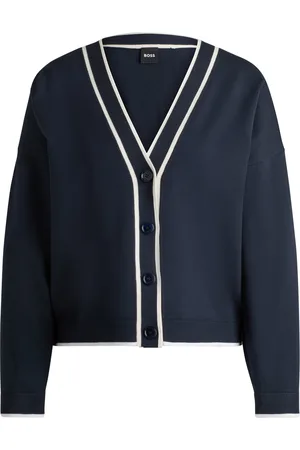 HUGO BOSS Cardigan con scollo a V in tessuto elasticizzato con chiusura a bottoni