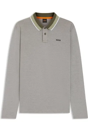 HUGO BOSS Polo in piqué di cotone con colletto a righe