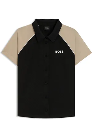 HUGO BOSS Maglia attiva con bottoni e tessuto jacquard con monogramma