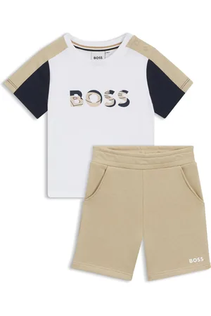HUGO BOSS Set con T-shirt e bermuda per bambini in cotone a blocchi di colore