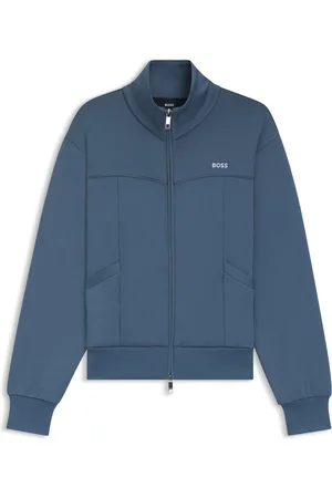 HUGO BOSS Felpa con cappuccio, zip e logo a contrasto
