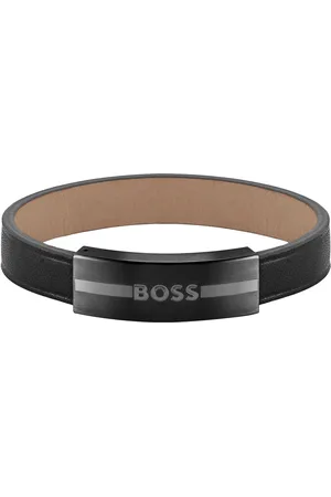 HUGO BOSS Bracciale in pelle con targhetta con logo in smalto