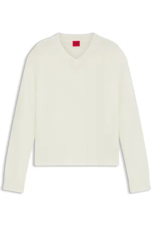 HUGO BOSS Maglione con scollo a V in misto lana con dettagli del logo