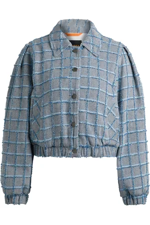HUGO BOSS Giubbotto in tweed di misto cotone con motivo a quadri in denim