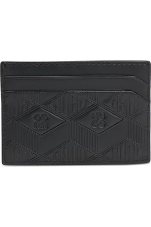 HUGO BOSS Portatessere in pelle con loghi geometrici