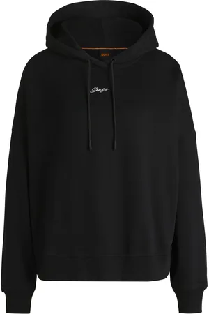 HUGO BOSS Felpa oversize con cappuccio in terry di cotone con logo scritto a mano