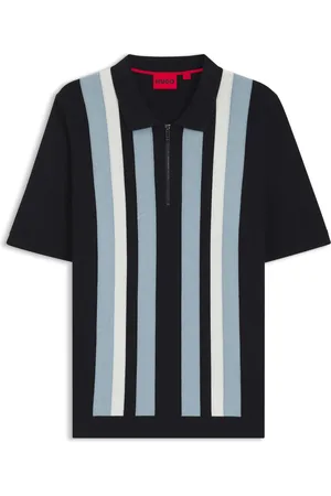 HUGO BOSS Maglione stile polo in maglia con colletto con zip e righe verticali