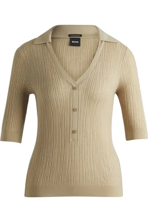 HUGO BOSS Maglione in lana vergine con colletto e chiusura a bottoni