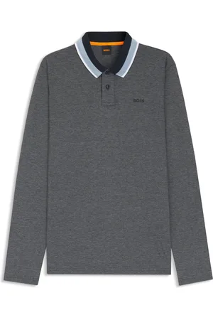HUGO BOSS Polo in piqué di cotone con colletto a righe