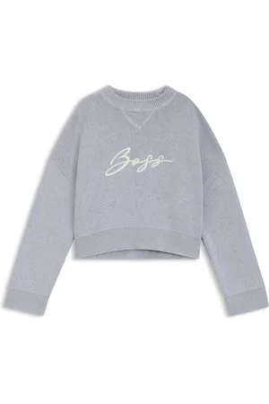 HUGO BOSS Maglione corto in cotone con logo scritto a mano ricamato