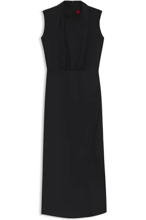 HUGO BOSS Vestito lungo in crêpe con scollatura a lupetto drappeggiato