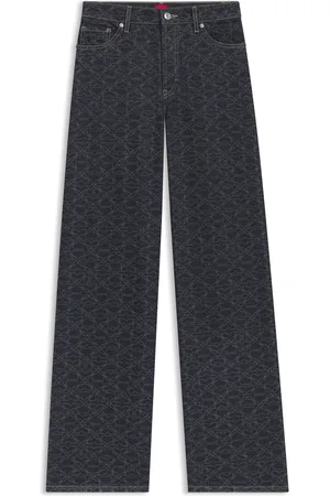 HUGO BOSS Jeans a gamba molto larga in denim con monogramma stampato al laser