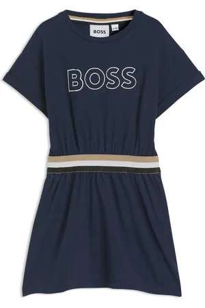 HUGO BOSS Vestito da bambina in cotone elasticizzato con logo ricamato