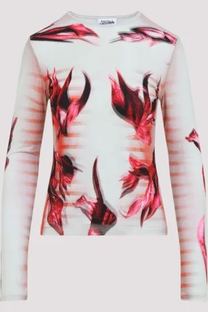 Jean Paul Gaultier Layered Long Sleeves Top Printed "flower Body Morphing Mariniere" Xs