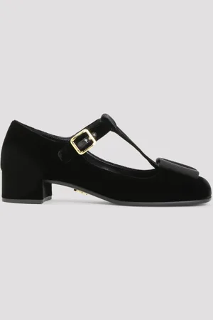 Prada T-strap Logo Bow Velvet Pumps