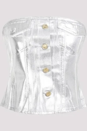 Ganni Foil Corsage Denim Top