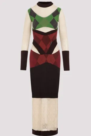 Marine Serre Regenerated Lozenge Knit Fitted Dress S