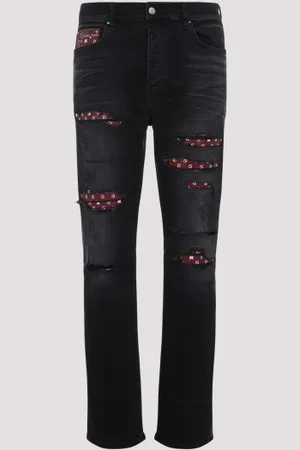 AMIRI Leather Bandana Repaired Slim Jeans /
