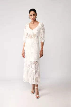Imperial Donna Vestiti lunghi cut out - Abito lungo effetto pizzo con scollo a V e cut-out
