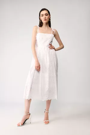 Imperial Donna Vestiti spalline sottili - Abito midi lavorazione traforata con spalline sottili con fiocco