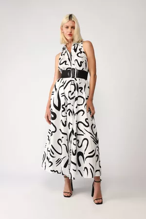 Imperial Donna Vestiti midi - Abito midi smanicato fantasia astratta con colletto