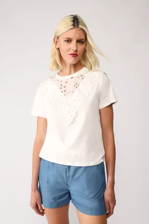 Imperial Donna T-shirt cotone - T-shirt cropped monocolour in cotone con inserto pizzo
