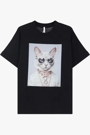 Imperial T-shirt girocollo stampa gatta
