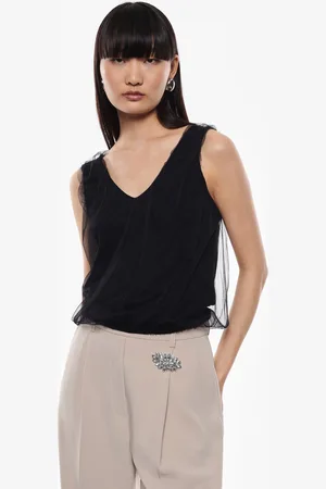 Imperial Top smanicato con scollo a v e tulle