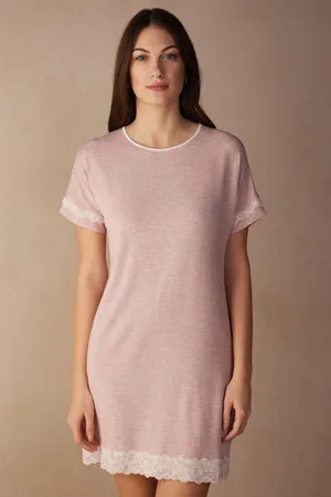 intimissimi Camicia da Notte a Maniche Corte con Dettagli in Pizzo Donna